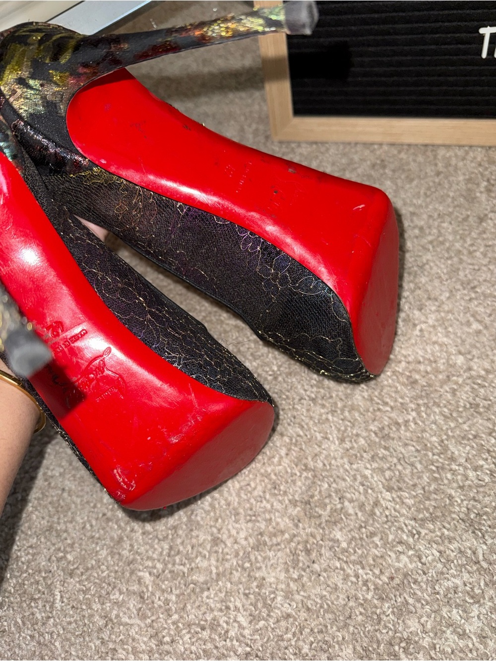 Christian Louboutin Very Prive 120 Lace Pumps Peep Toe Iridescent - Picture 5 of 8